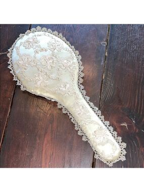 Vintage Elegant Cream Lace Hand Mirror • vintage wedding decor